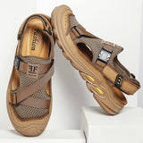 New Men'S Outdoor Leather Mesh Beach Sandals